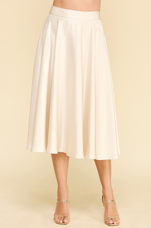 Cream Satin Midi Skirt - MISRED