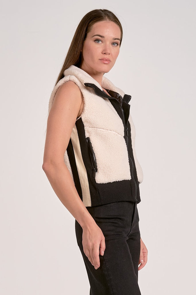 Cream Sheerling Zip Front Vest - MISRED