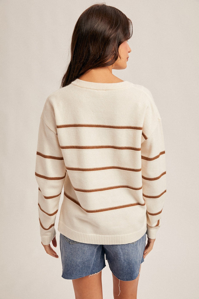 Cream Sweater with Tan Stripes - MISRED