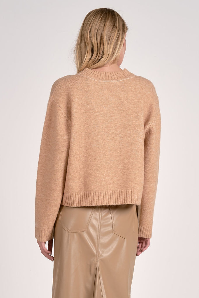 Cream & Tan 2 Tone Pull Over Sweater - MISRED