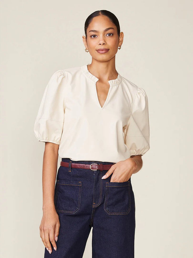 Creamy White Vegan Leather Blouse - MISRED