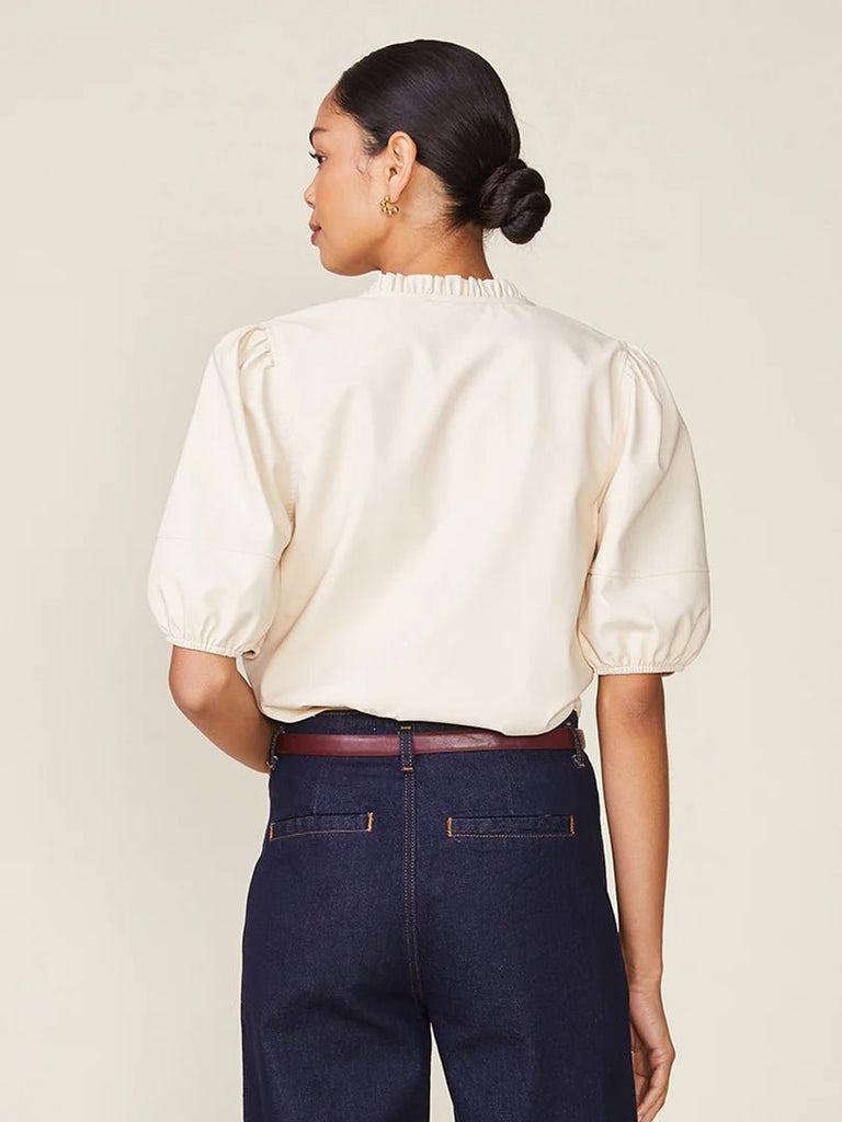 Creamy White Vegan Leather Blouse - MISRED