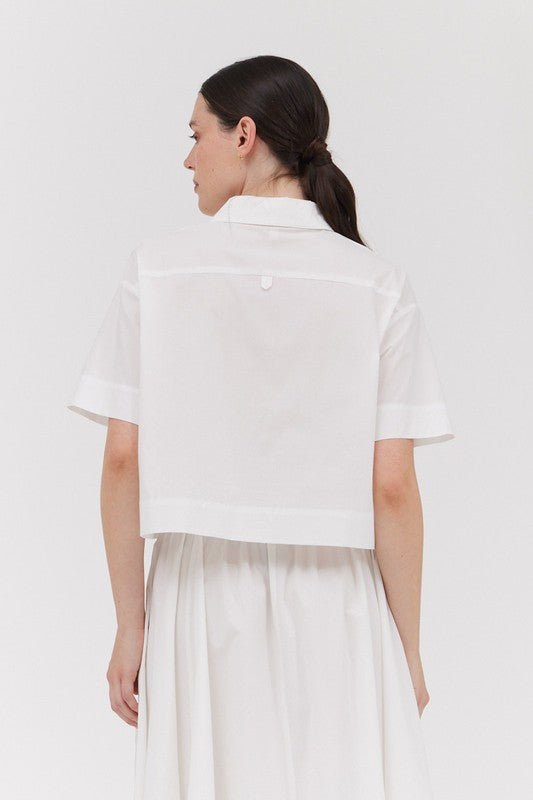 Crisp White Cropped Button Down - MISRED