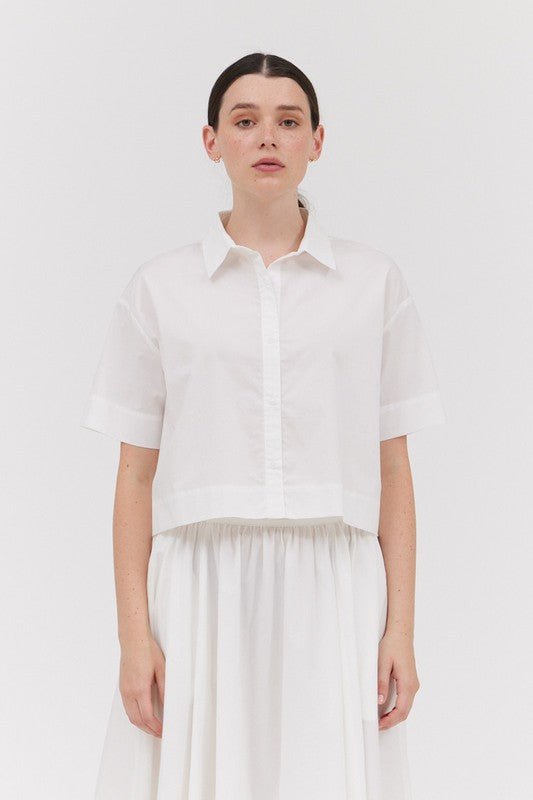 Crisp White Cropped Button Down - MISRED