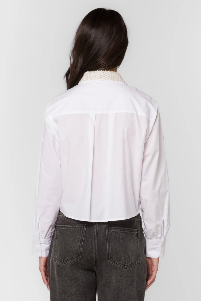 Crisp White Pearl Collar Crop Blouse - MISRED