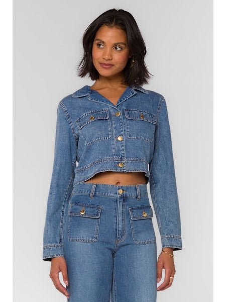 Cropped Denim Jacket w/ Gold Buttons - MISRED