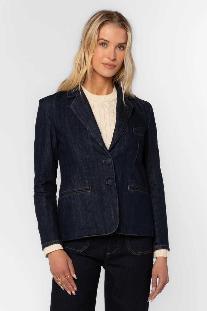 Dark Denim Button Front Blazer - MISRED