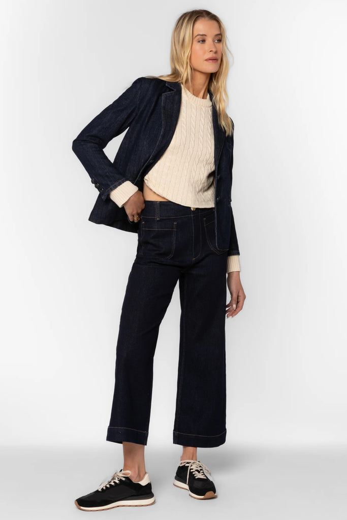 Dark Denim Button Front Blazer - MISRED