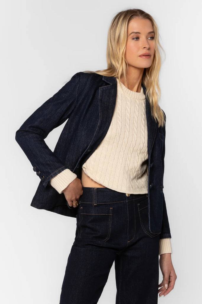 Dark Denim Button Front Blazer - MISRED
