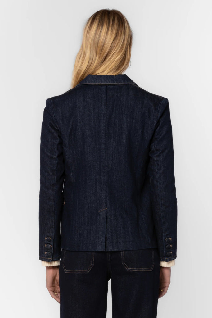 Dark Denim Button Front Blazer - MISRED