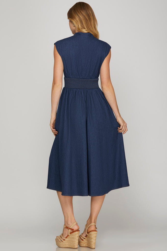 Dark Denim Zip Front A - Line Dress - MISRED