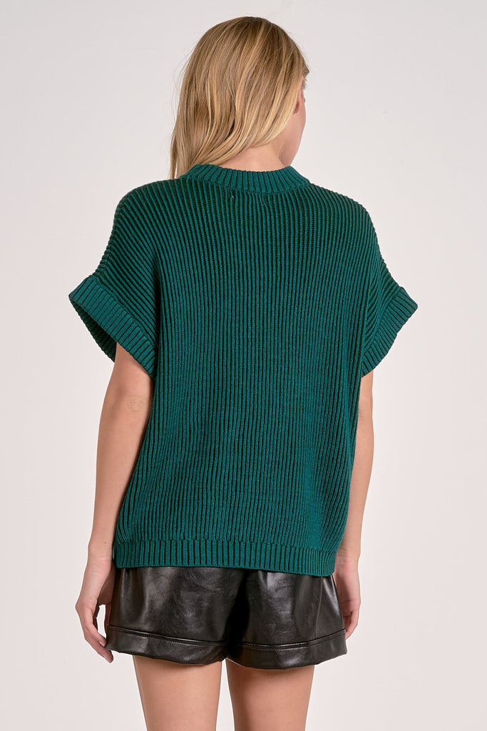 Deep Teal Chunky Knit Cap Sleeve Sweater - MISRED