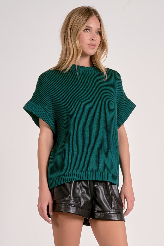 Deep Teal Chunky Knit Cap Sleeve Sweater - MISRED
