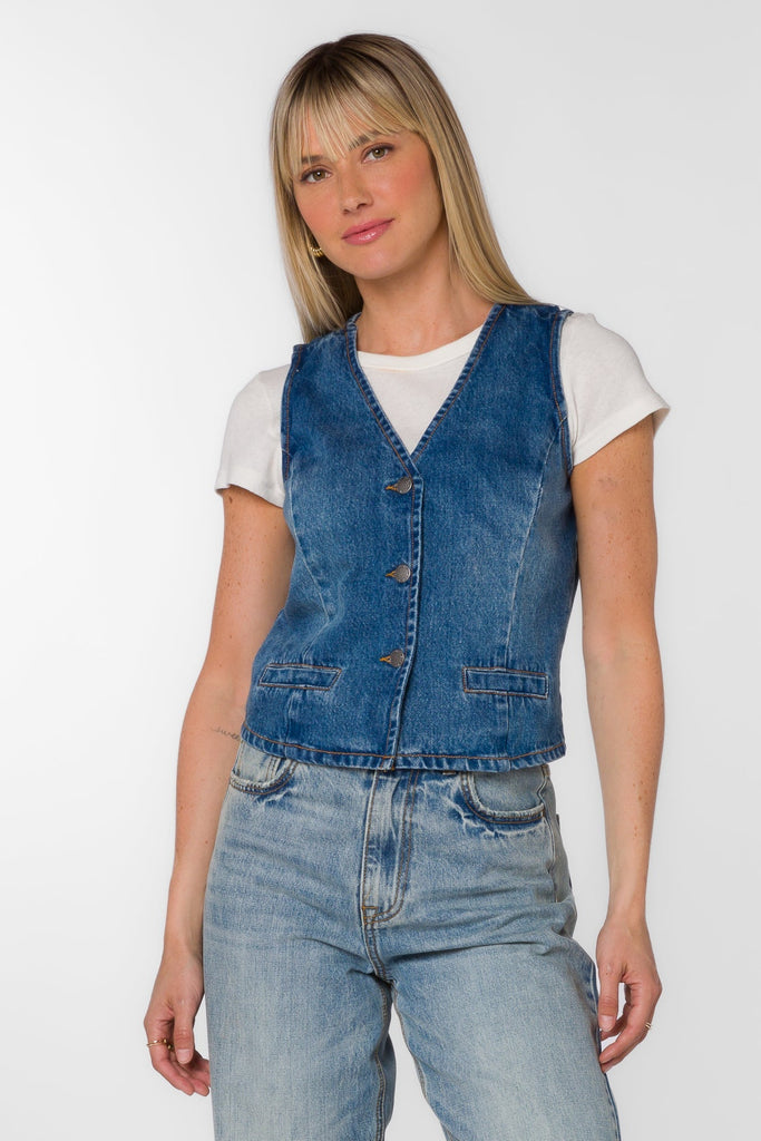 Dellis Denim Button Front Vest - MISRED