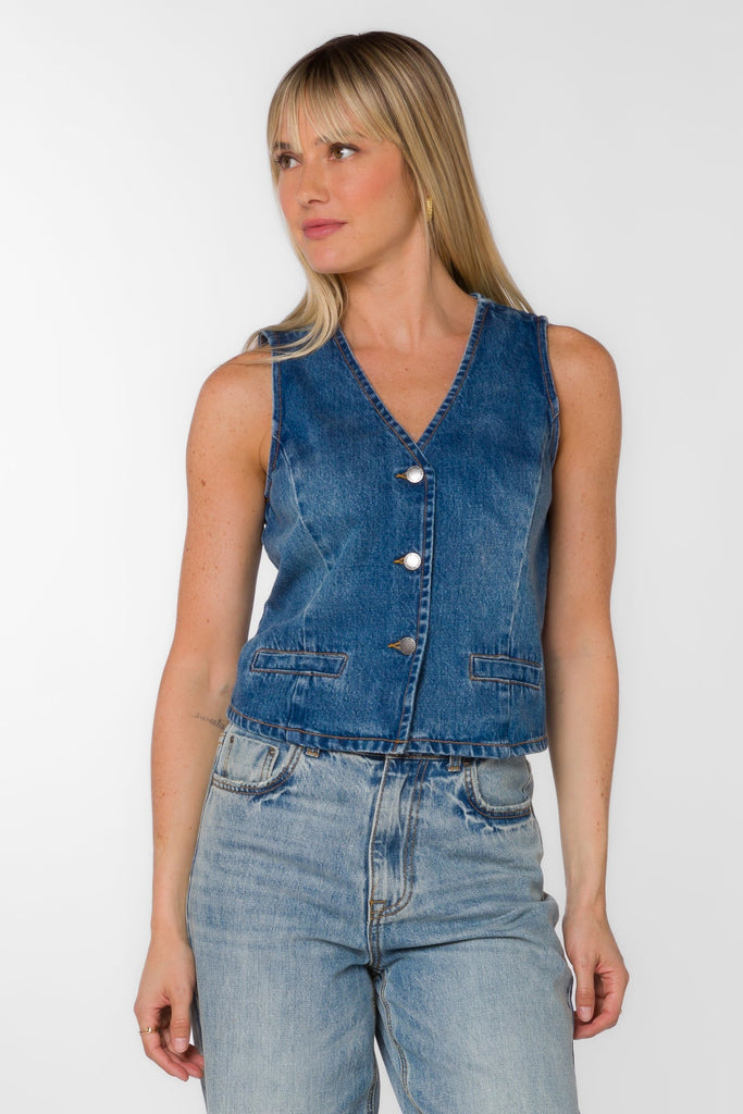 Dellis Denim Button Front Vest - MISRED