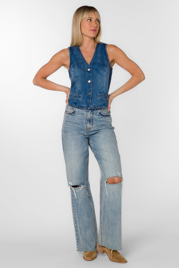 Dellis Denim Button Front Vest - MISRED