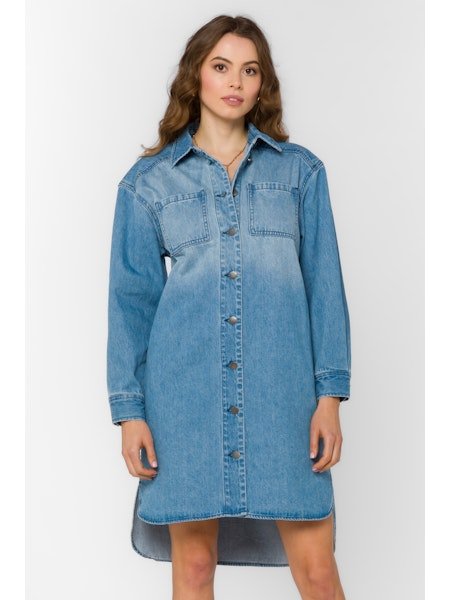 Denim Button - Up Shirt Dress - MISRED