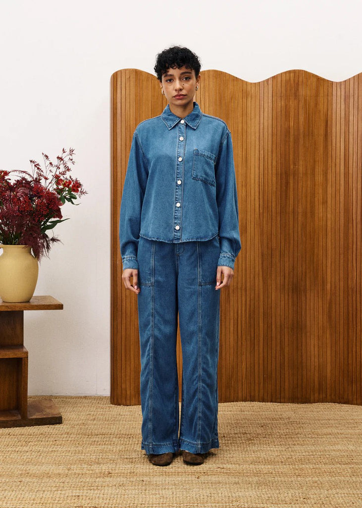 Denim Collared Button Down Shirt - MISRED