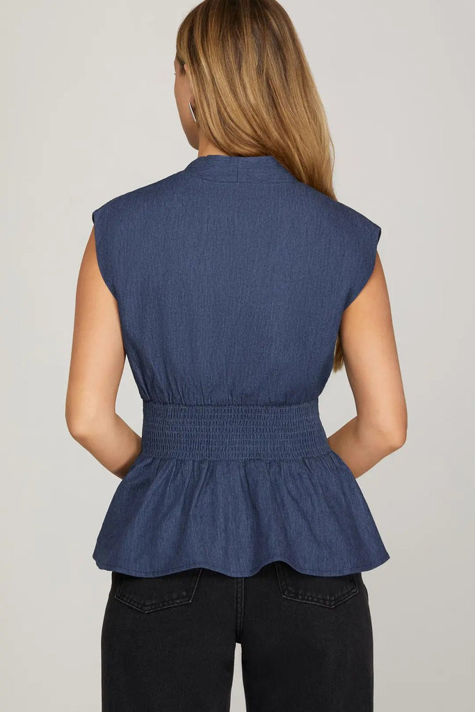 Denim Peplum Top - MISRED