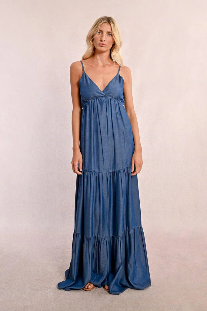 Denim Tencel Tie Back Maxi Dress - MISRED