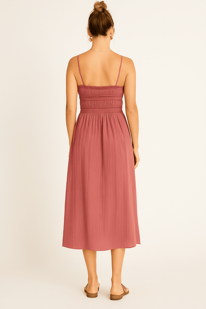 Dusty Rose Smocked Maxi Dress - MISRED