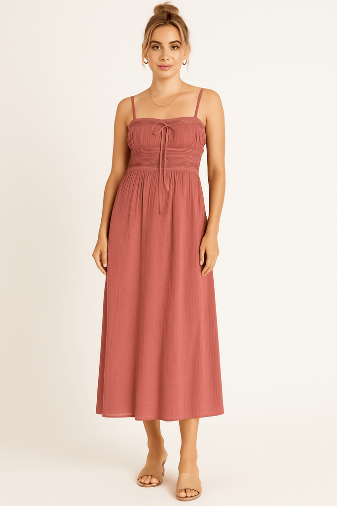 Dusty Rose Smocked Maxi Dress - MISRED