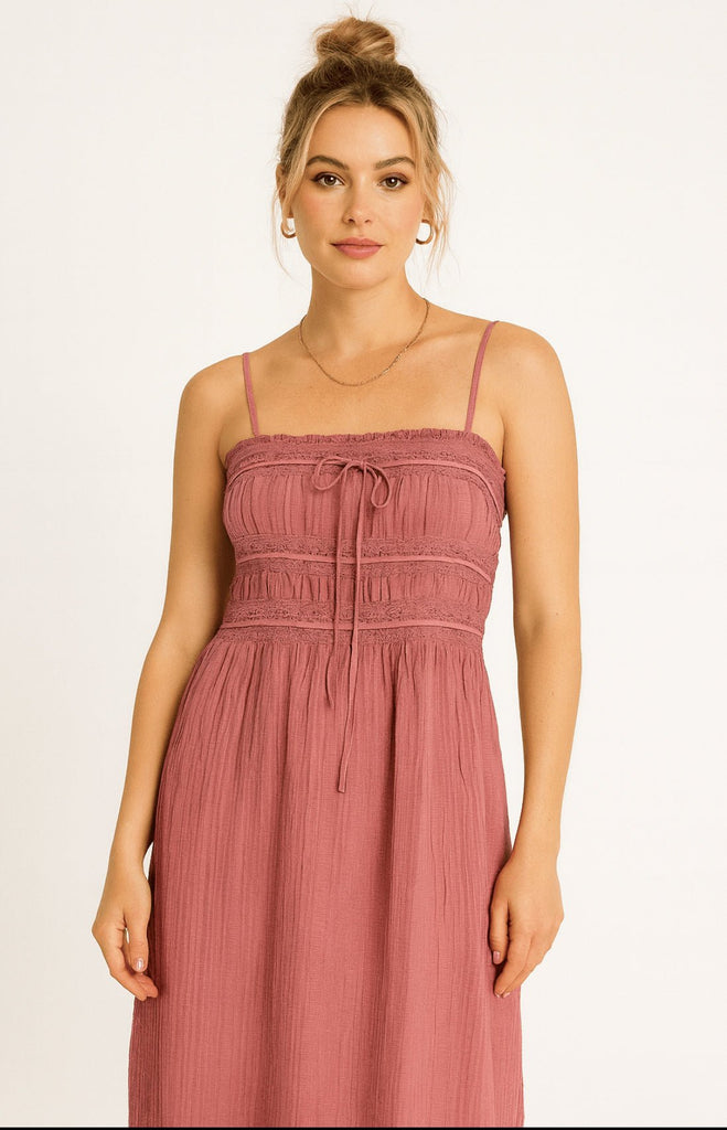 Dusty Rose Smocked Maxi Dress - MISRED
