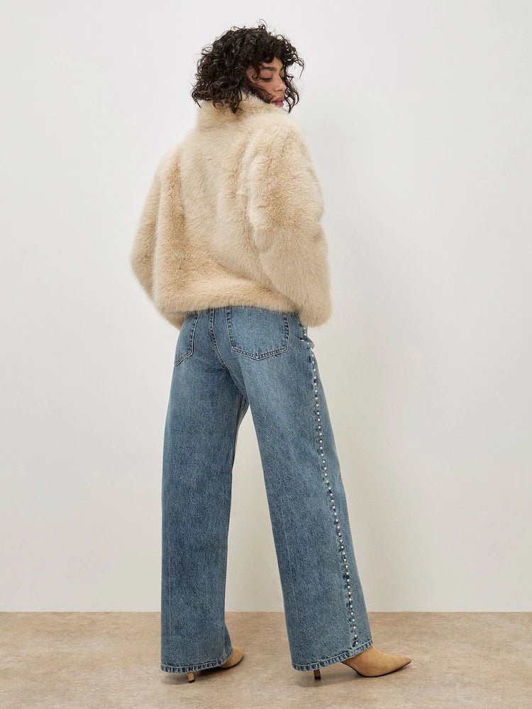 Embellished High - Waisted Wide Leg Jeans - MISRED