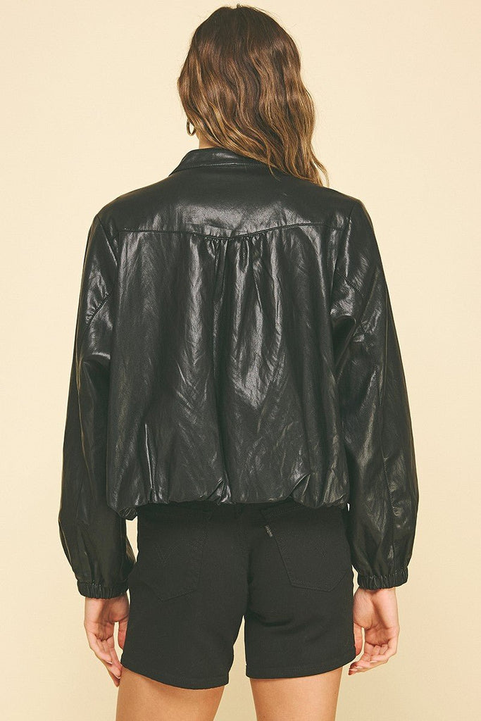 Faux Leather Bomber Jacket - MISRED