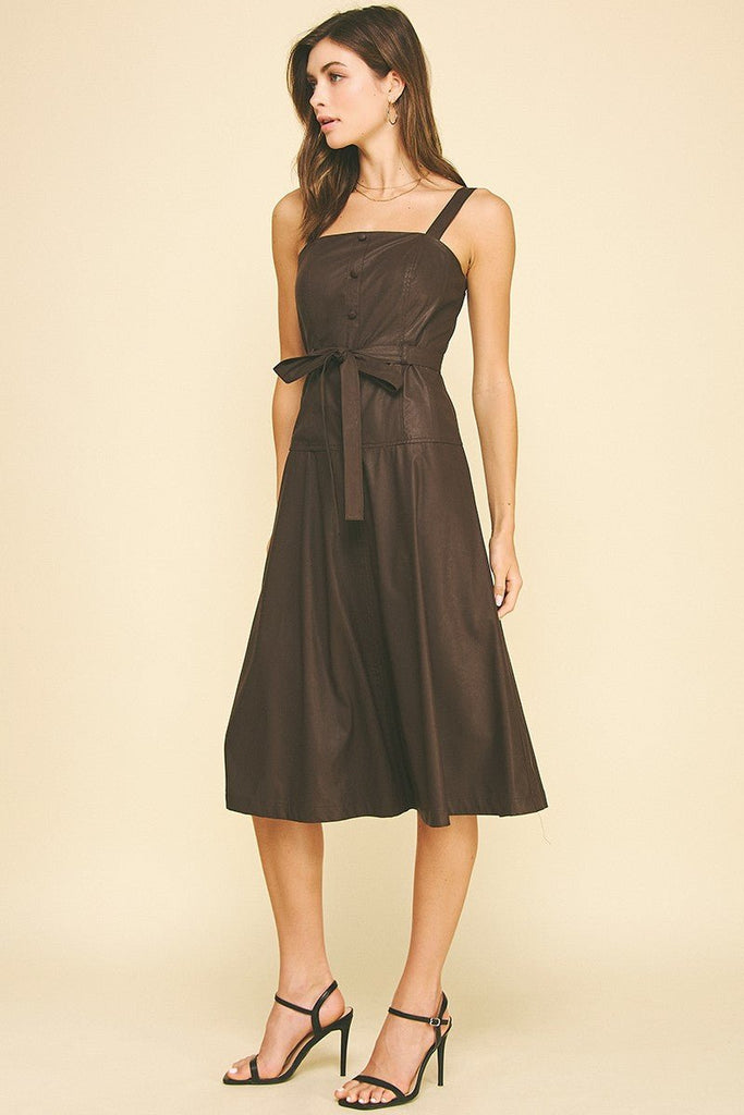 Faux Leather Midi Dress - MISRED