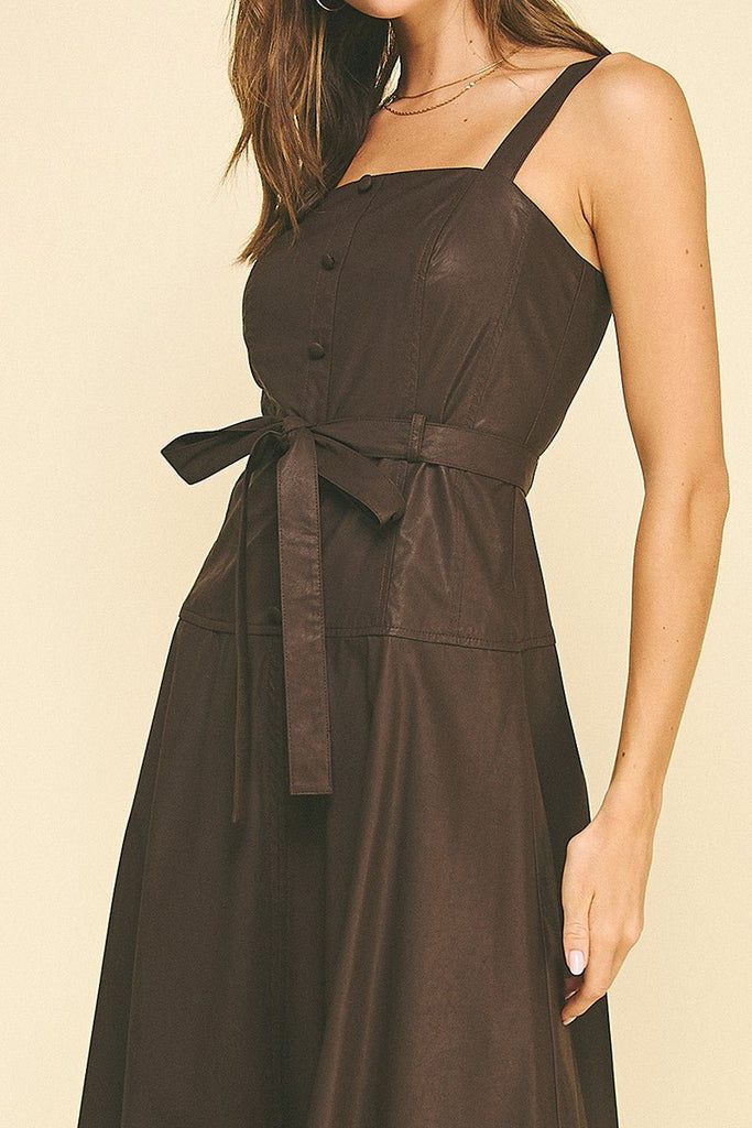 Faux Leather Midi Dress - MISRED