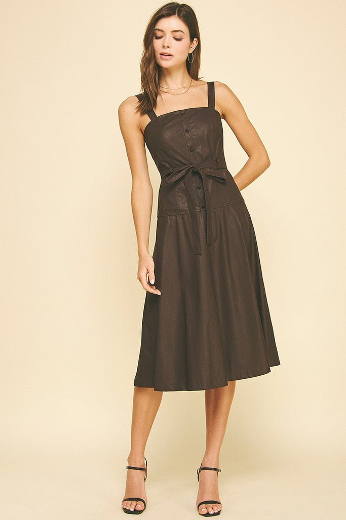 Faux Leather Midi Dress - MISRED