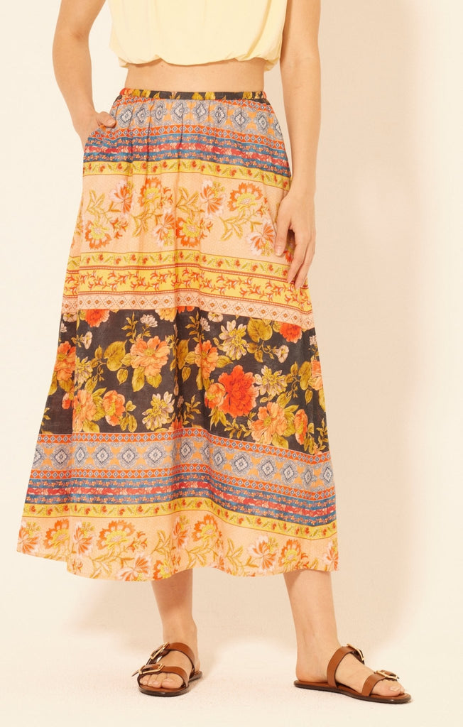 Floral Patchwork Midi Skirt - MISRED
