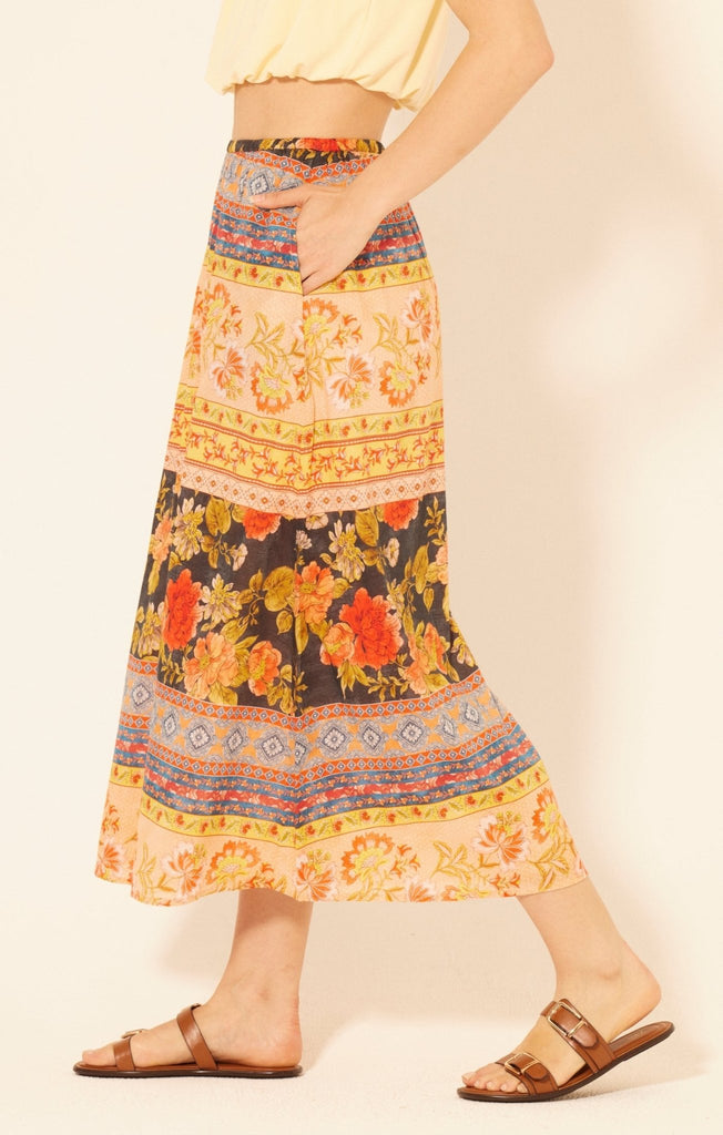 Floral Patchwork Midi Skirt - MISRED