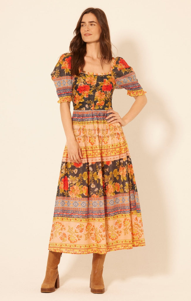 Floral Patchwork Smocked Maxi Dress - MISRED