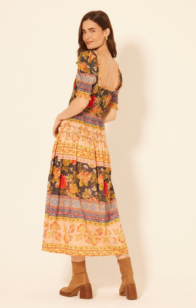 Floral Patchwork Smocked Maxi Dress - MISRED