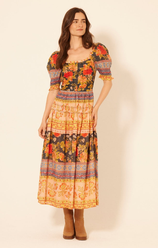 Floral Patchwork Smocked Maxi Dress - MISRED