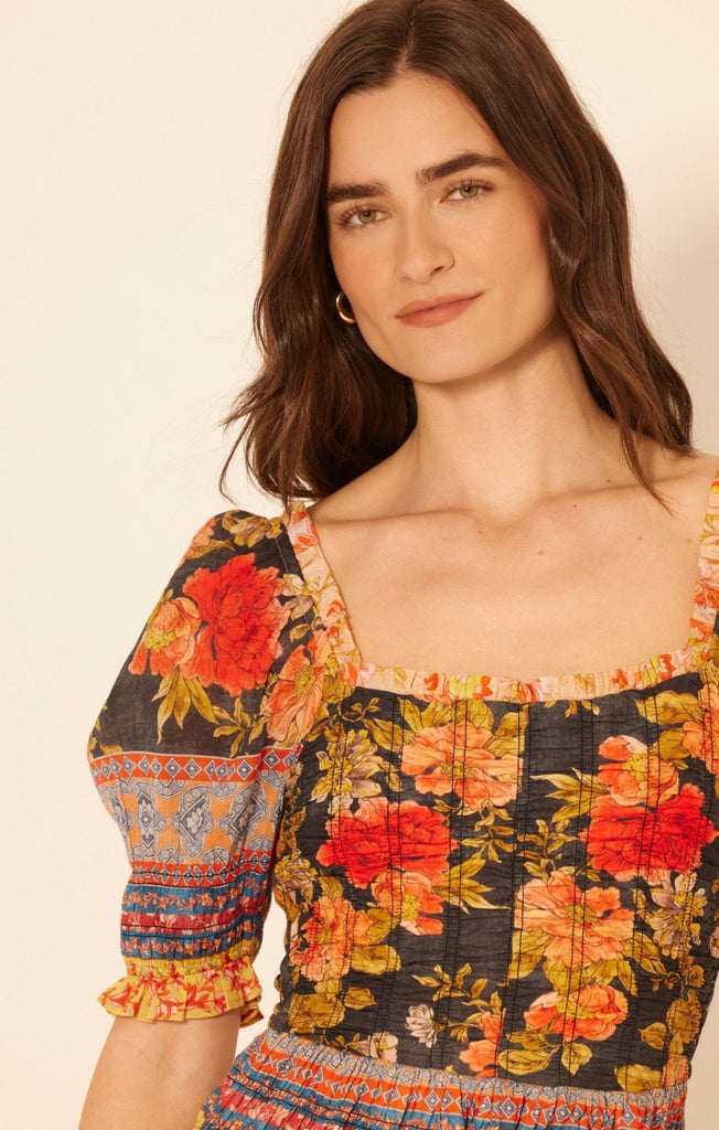 Floral Patchwork Smocked Maxi Dress - MISRED