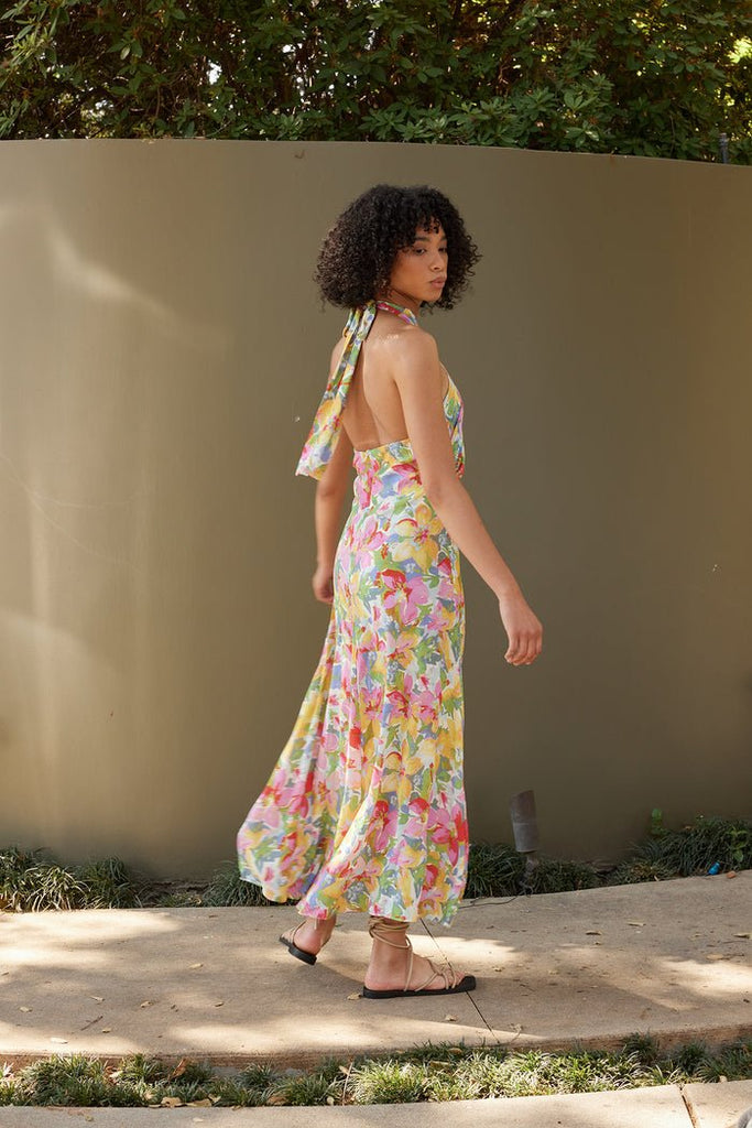 Floral Watercolor Halter Dress - MISRED
