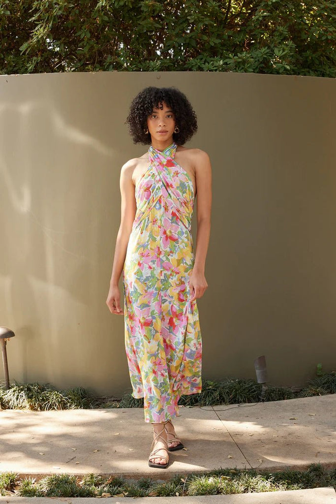 Floral Watercolor Halter Dress - MISRED