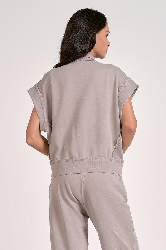 French Terry Zip Front Sleeveless Jacket - MISRED