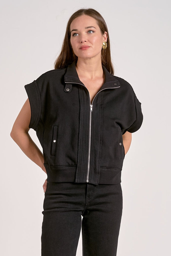 French Terry Zip Front Sleeveless Jacket - MISRED