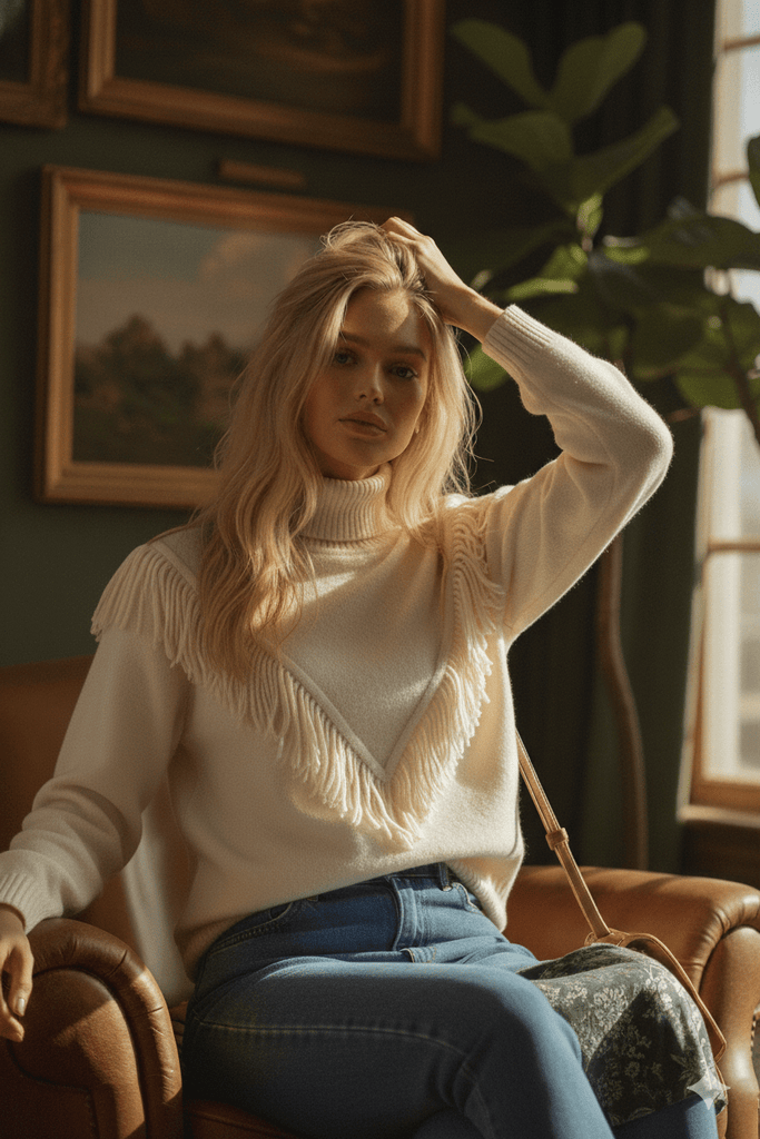 Fringe Detail Mock Neck Sweater - MISRED