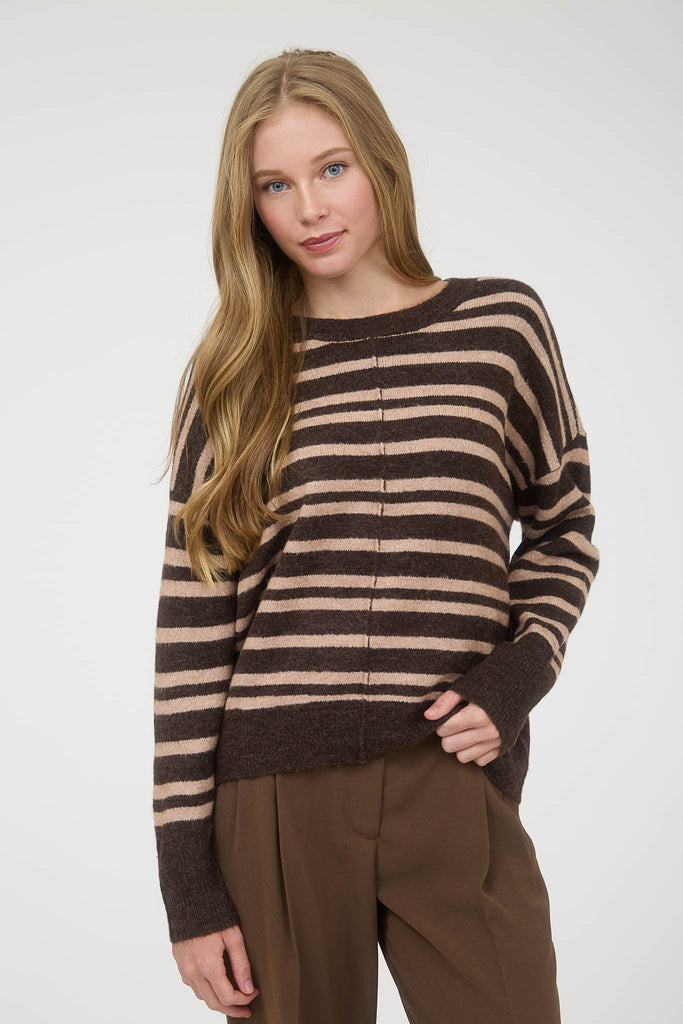 Front Seam Striped Sweater - MISRED