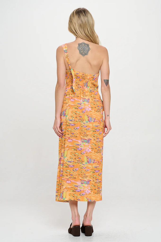 Golden Shoreline One Shoulder Wrap Dress - MISRED
