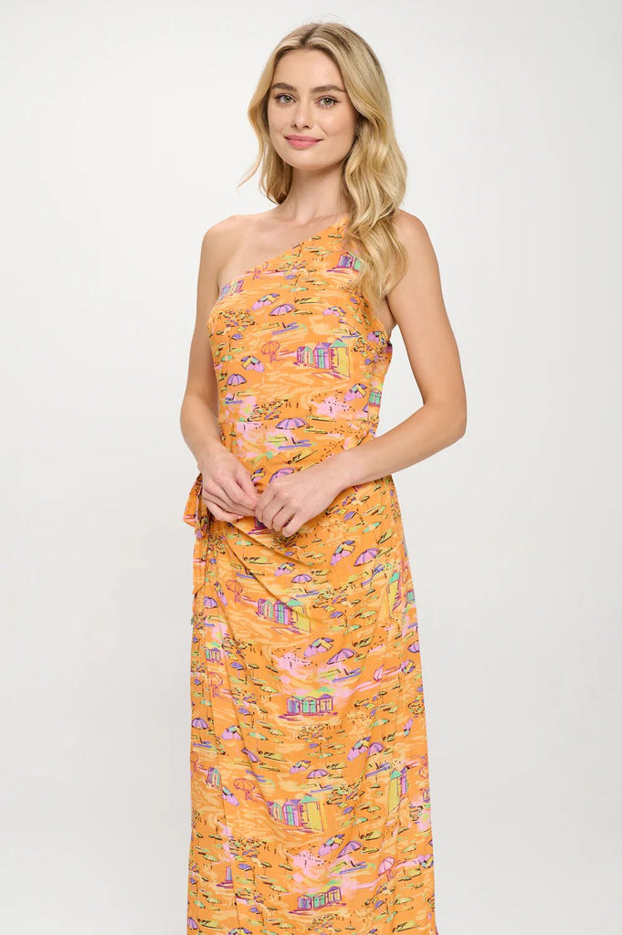 Golden Shoreline One Shoulder Wrap Dress - MISRED