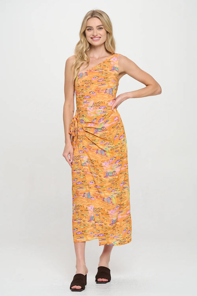 Golden Shoreline One Shoulder Wrap Dress - MISRED