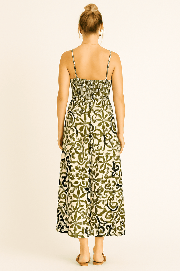 Green and Black Printed Maxi Dress - MISRED