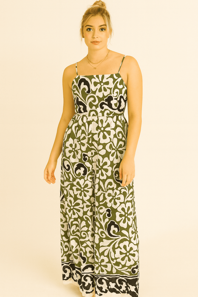 Green and Black Printed Maxi Dress - MISRED