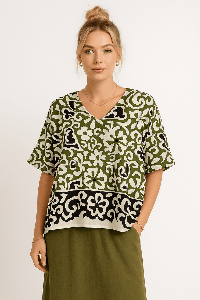 Green and Black Printed Poncho - Style Top - MISRED